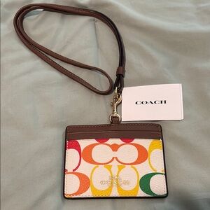 Coach Id Lanyard In Rainbow Signature Canvas